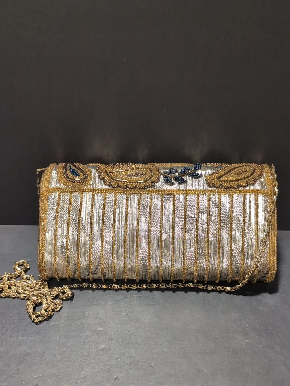 VGT,Kaiho Gold/Blue Intricately Beaded Paisley Design Clutch/Evening Purse. - Picture 2 of 5